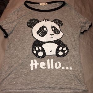 Cute Semi Cropped Panda Hello T-shirt